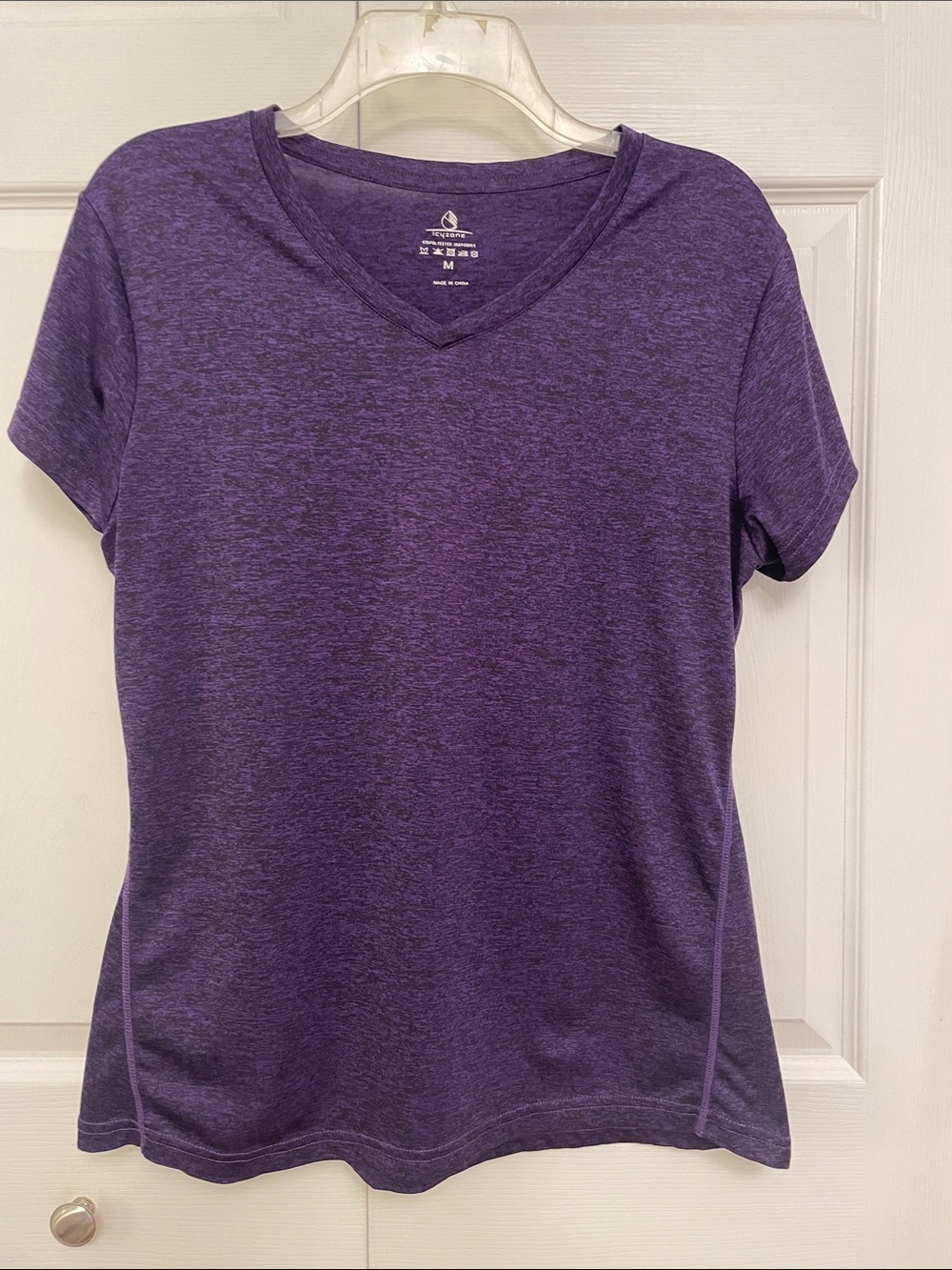 ICYZONE Women’s Heather Purple V Neckline Athletic Workout Yoga Top Tee Shirt